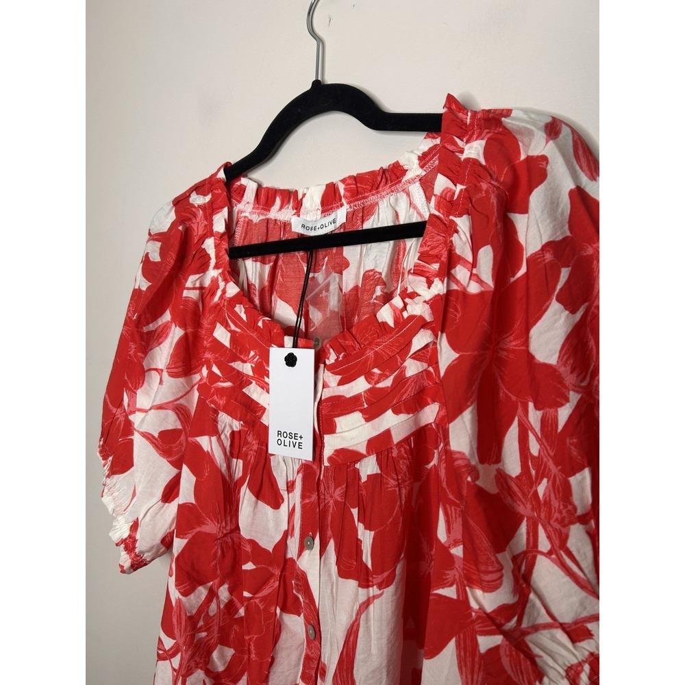 Rose + Olive Women's Red White Floral Top Short Sleeve Plus Size 1X New NWT - Picture 5 of 9